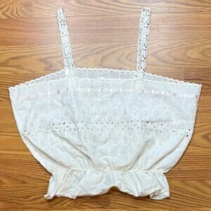 Vintage Eyelet Embroidered White Camisole Babydoll Tank Top Boho Coquette M